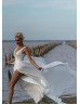 V Neck White Organza Slit Sexy Beach Wedding Dress
